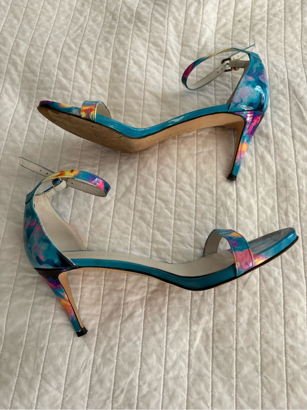 STUART WEITZMAN Walkway Paintball Ankle Strap Heels Size 8.5 - Picture 4 of 9